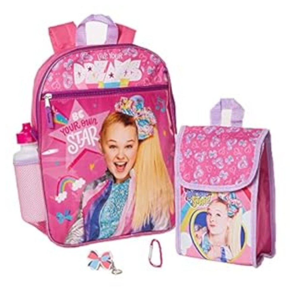 Jojo Siwa 16" Backpack 5Pc Set with Lunch Kit, Bottle, Pencil Case and Carabiner